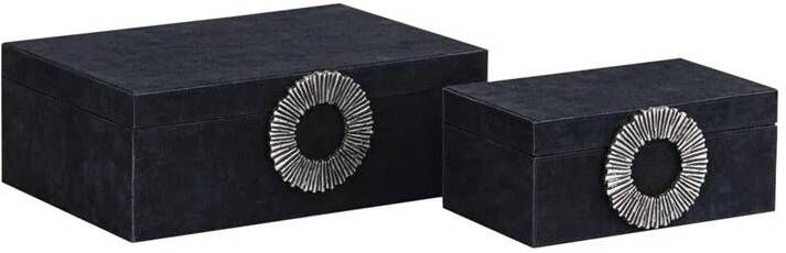 PTMD Opbergbox Hazael 36x25x13 cm Suede Zilver Set van 2