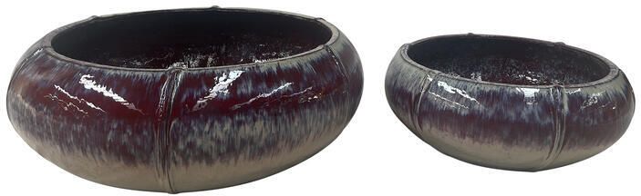 PTMD Azad Pink Ceramic Bowl Pot Low Round Set Of 2