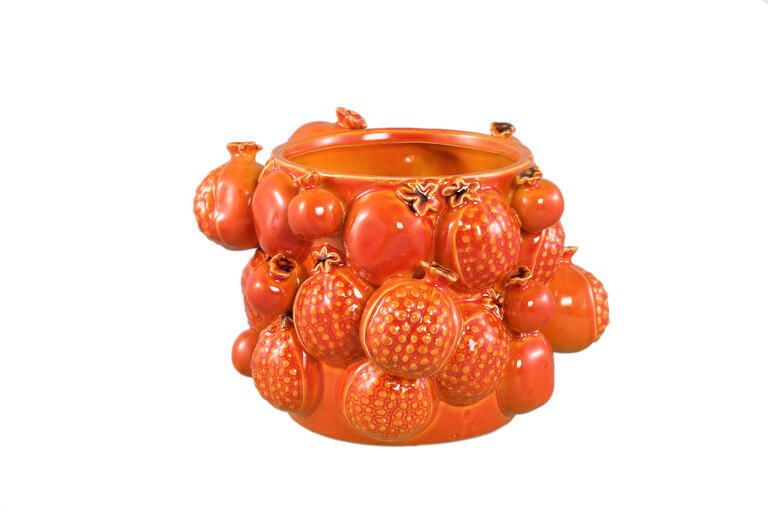PTMD Bauer Orange Ceramic Round Pomegranate Pot Small