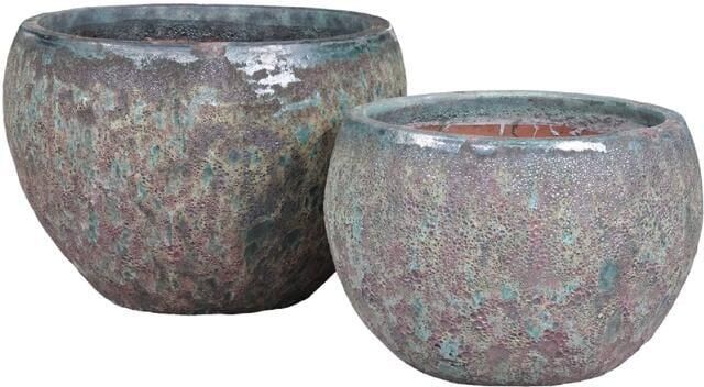 PTMD Caedyn Green Round Ceramic Pot Rough Finish SV2 L