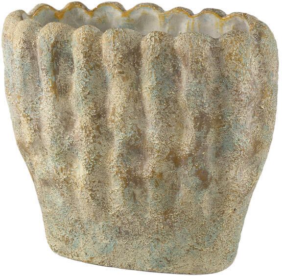 PTMD Contina Green Oval Cement Pot Thick Wavy L