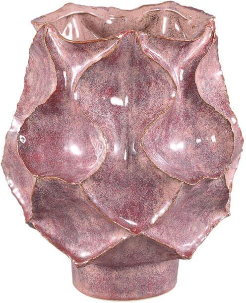 PTMD Cu Pink Ceramic Pot Irregular Dented On Foot L