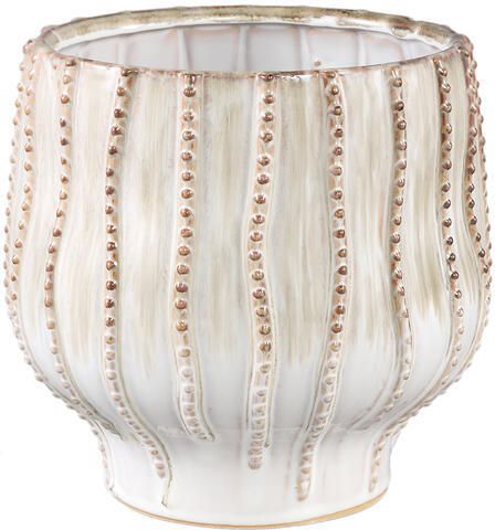 PTMD Dell Cream Ceramic Glazed Pot Line Pattern Round L