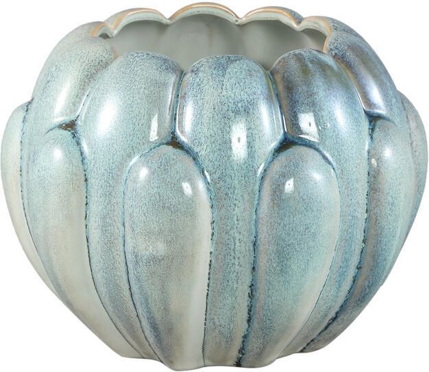 PTMD Divinder Petrol Ceramic Ribbed Pot Round L