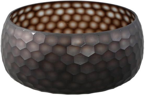 PTMD Eboney Brown Bowl Shaped Glass Vase Circle Pattern