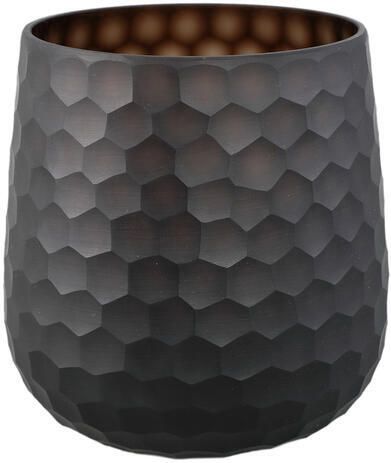PTMD Eboney Brown Round Glass Vase Circle Pattern Low