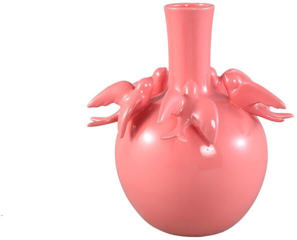PTMD Emmelyn Pink Bulb Ceramic Glazed Vase Birds L