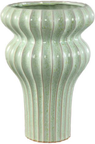 PTMD Glenna Mint Ceramic Round Ribbed Pot W Bulbs L