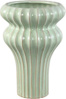 PTMD Glenna Mint Ceramic Round Ribbed Pot W Bulbs M