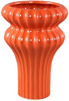 PTMD Glenna Orange Ceramic Round Ribbed Pot W Bulbs M