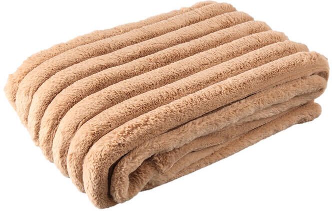 PTMD Hadi Beige Ribbed Fake Fur Plaid Small