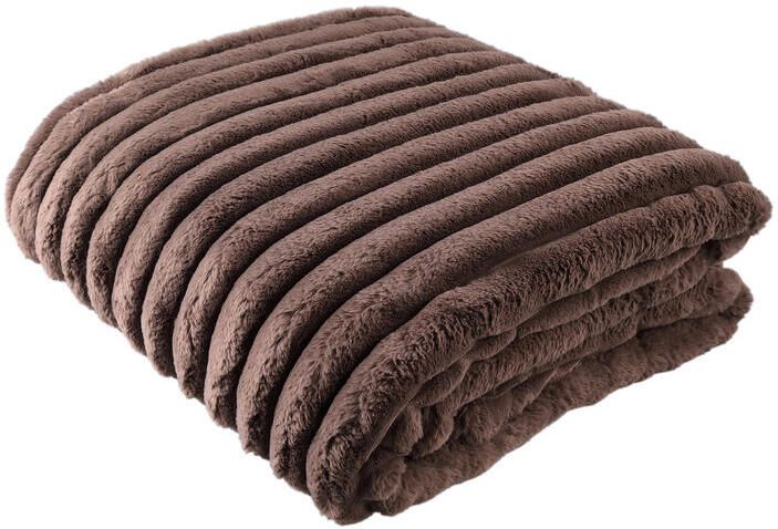 PTMD Hadi Brown Ribbed Fake Fur Plaid Large