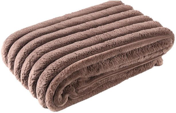 PTMD Hadi Brown Ribbed Fake Fur Plaid Small