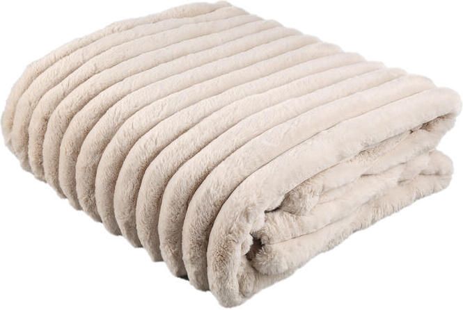 PTMD Hadi Cream Ribbed Fake Fur Plaid Large