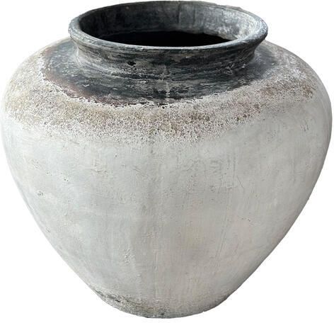 PTMD Jinsu White Round GRC Jar Pot W Dark Border L