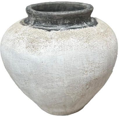 PTMD Jinsu White Round GRC Jar Pot W Dark Border S