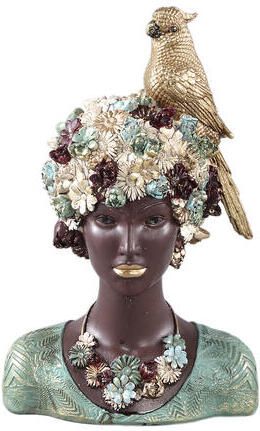 PTMD Kaliesa Green Poly Lady Statue Bird And Flowers
