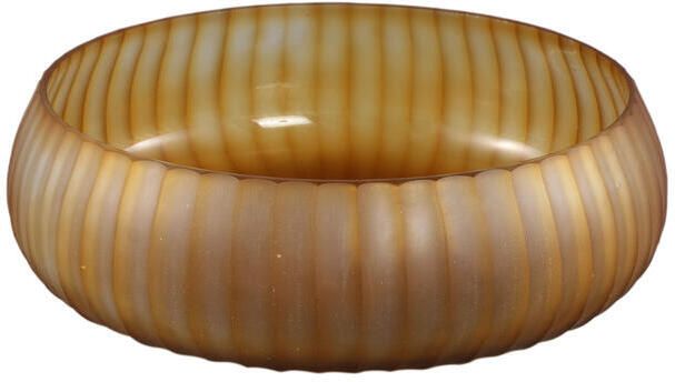 PTMD Lavanya Brown Carved Glass Round Bowl Ribbed