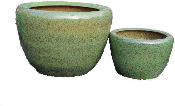 PTMD Madaline Green Glazed Round Ceramic Pot SV2