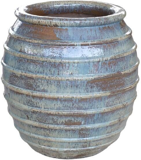 PTMD Maeghan Cream Round Ceramic Pot Lines Rough Finish