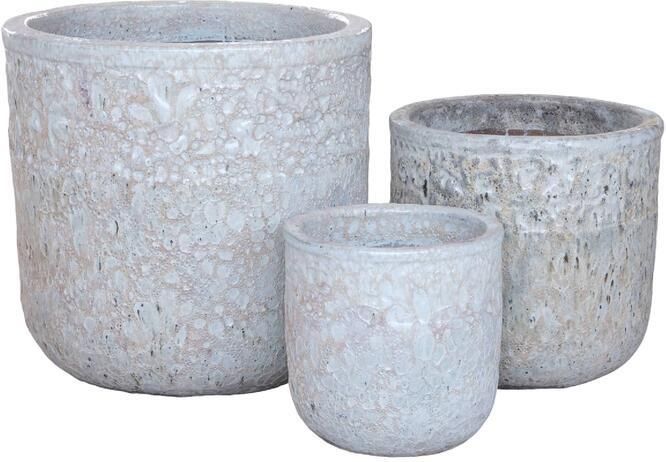 PTMD Matija White Round Ceramic Pot Rough Finish SV3