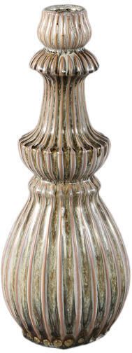 PTMD Myrtle Cream Ceramic Round Ribbed Vase S