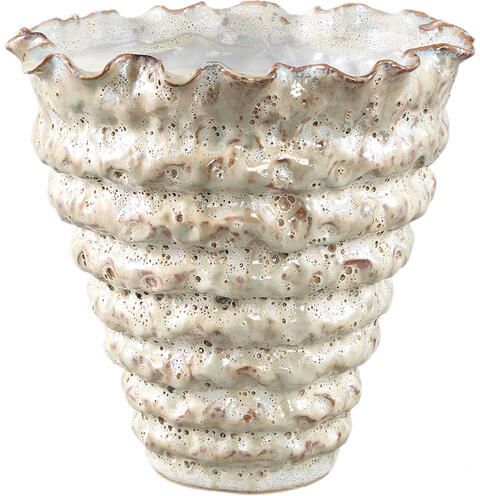 PTMD Nianh Cream Ceramic Pot Irregular Ribbed Round L