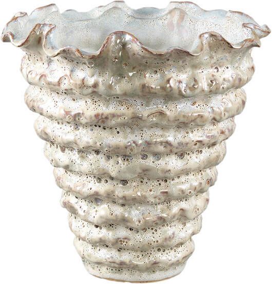 PTMD Nianh Cream Ceramic Pot Irregular Ribbed Round XL