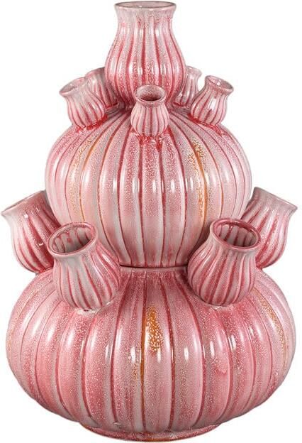 PTMD Nolou Pink Ceramic Tulip Vase Ribbed Round L