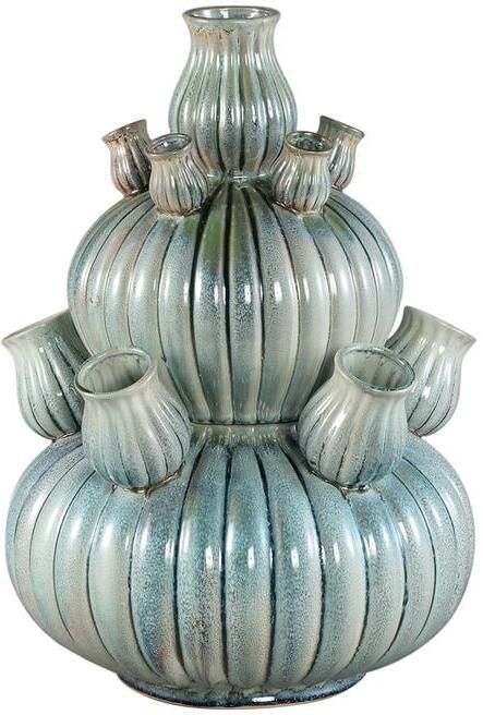 PTMD Nolou Turquoise Ceramic Tulip Vase Ribbed Round L