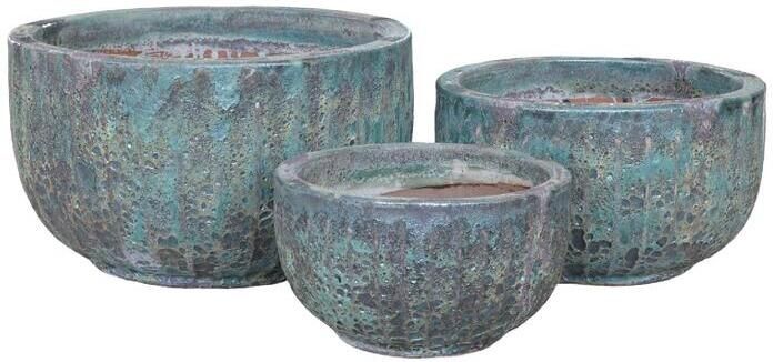 PTMD Siantelle Green Round Ceramic Pot With Lines SV3