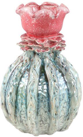 PTMD Tegain Petrol Pink Ceramic Flower Shape Vase S