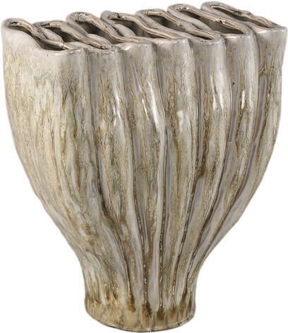 PTMD Trish Cream Ceramic Oval Shaped Vase Divided Top L