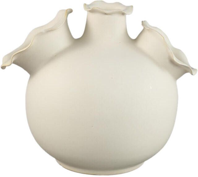 PTMD Umme Cream Round Glazed Ceramic Vase Wavy Edges L