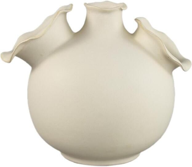 PTMD Umme Cream Round Glazed Ceramic Vase Wavy Edges M