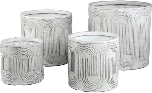 PTMD Zakerie White Round Magnesium Pot Wavy Pattern SV4