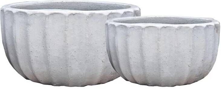PTMD Rae White ceramic pot ribbed round set of 2