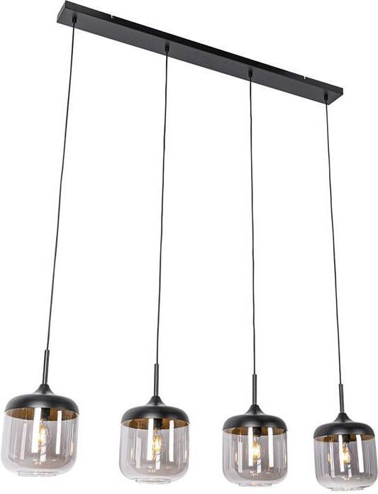 QAZQA Design hanglamp zwart met goud en smoke glas 4-lichts Kyan
