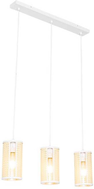 QAZQA Oosterse hanglamp wit met rotan 3-lichts langwerpig Akira - Foto 1