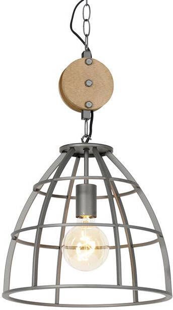 QAZQA Industriële hanglamp donkergrijs met hout 34 cm Arthur