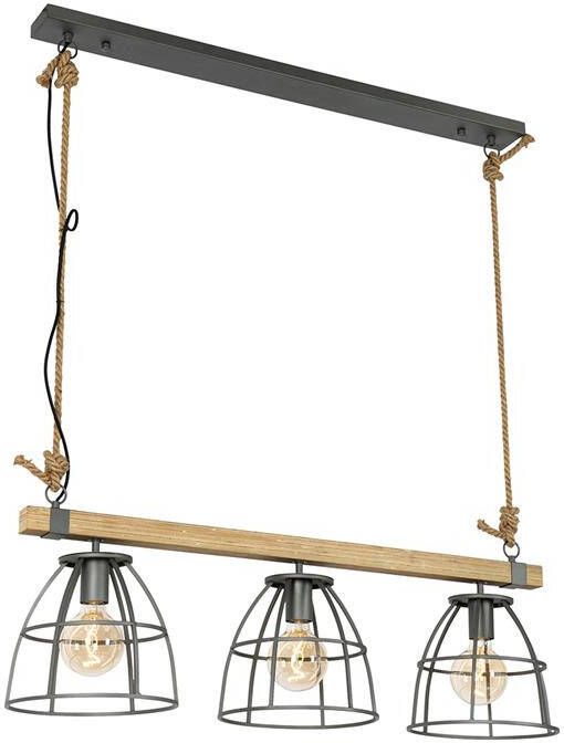 QAZQA Industriële hanglamp hout met donkergrijs 3-lichts Arthur - Foto 1