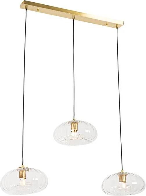 QAZQA Hanglamp goud met glas langwerpig 3-lichts Ayesha