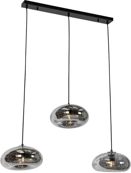 QAZQA Hanglamp zwart met smoke glas langwerpig 3-lichts Ayesha - Foto 1