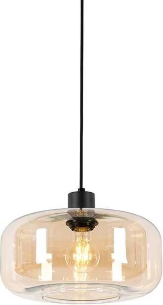 QAZQA Art Deco hanglamp zwart met amber glas Bizle - Foto 1