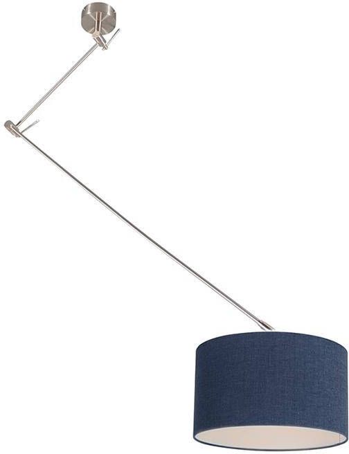 QAZQA Hanglamp staal met kap 35 cm blauw verstelbaar Blitz - Foto 1