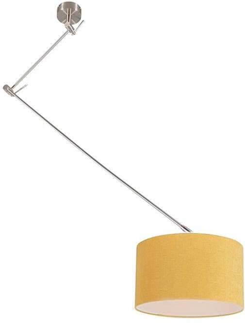 QAZQA Hanglamp staal met kap 35 cm geel verstelbaar Blitz - Foto 1