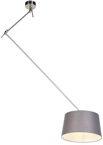 QAZQA Hanglamp staal met linnen kap donkergrijs 35 cm Blitz - Foto 1