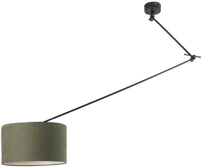QAZQA Hanglamp zwart met kap 35 cm groen verstelbaar Blitz
