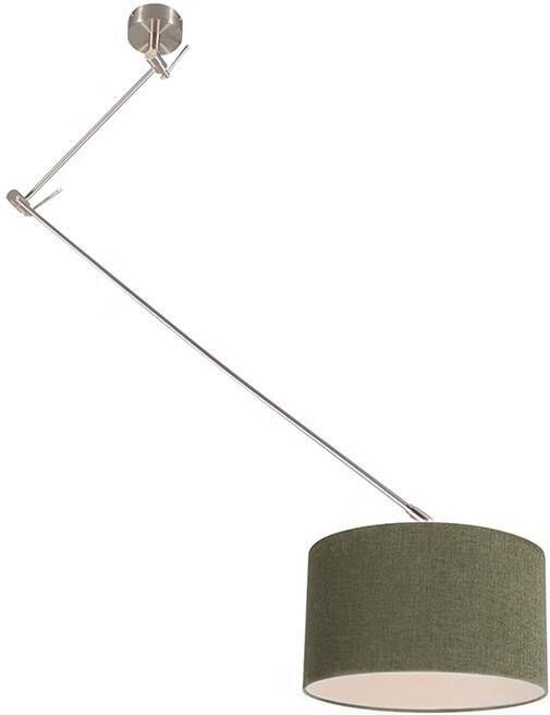 QAZQA Hanglamp staal met kap 35 cm groen verstelbaar Blitz - Foto 1