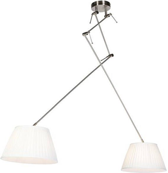 QAZQA Hanglamp staal met plisse kappen crème 35 cm 2-lichts Blitz